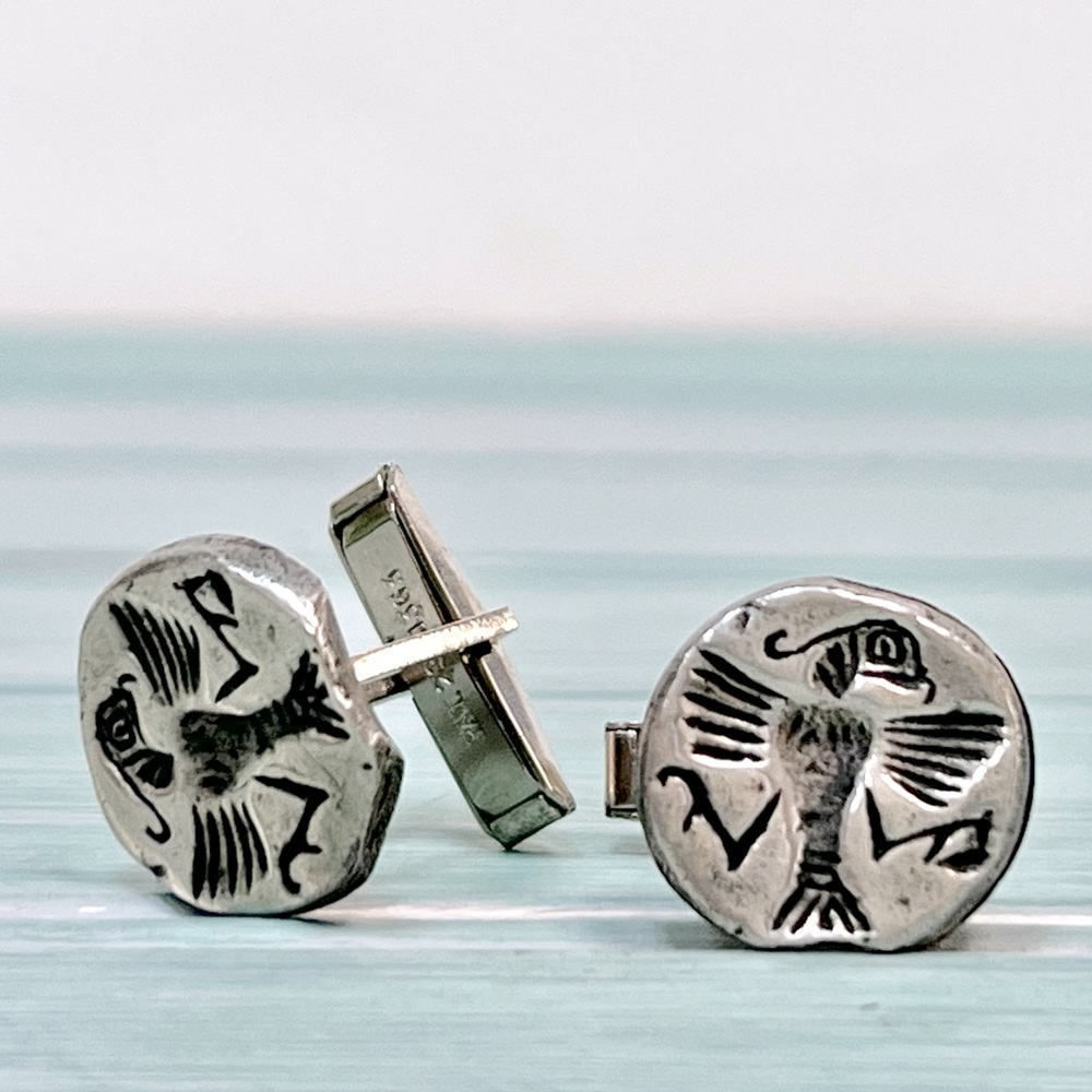 Vintage Native American Thunderbird Print Silver Cufflinks Unisex